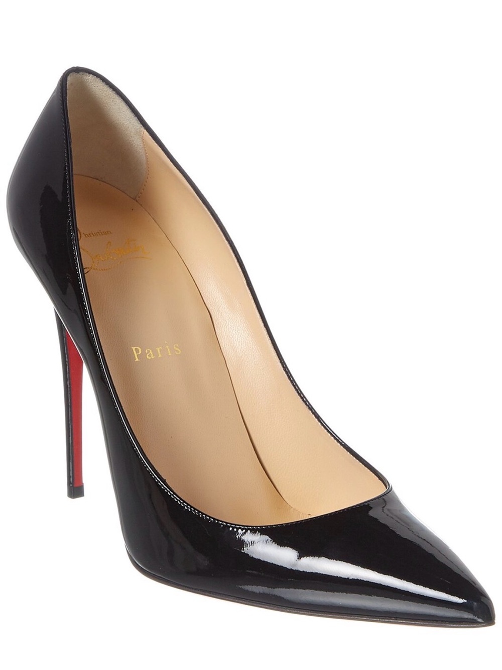 Christian Louboutin Kate 100 Pump Black Patent Pointed-Toe Stiletto Sz 36.5